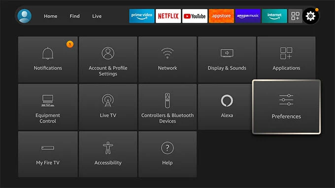 Open Settings to remove apps from firestick