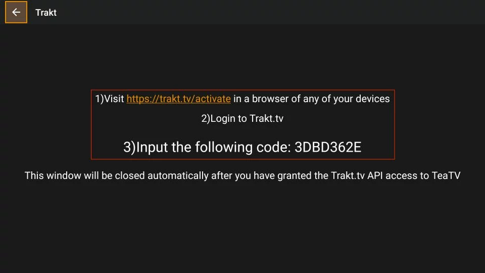 Follow the guide to activating Trakt