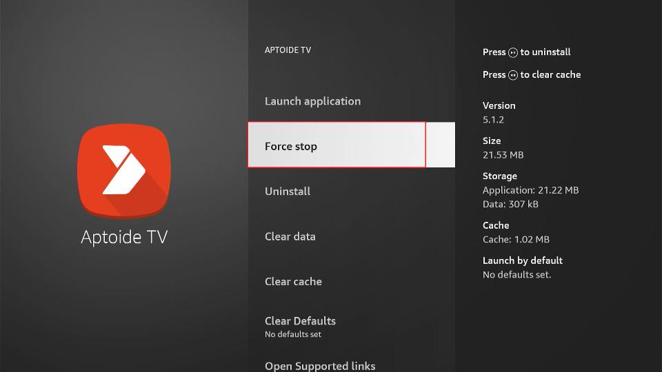 Select Force stop to remove apps from firestick