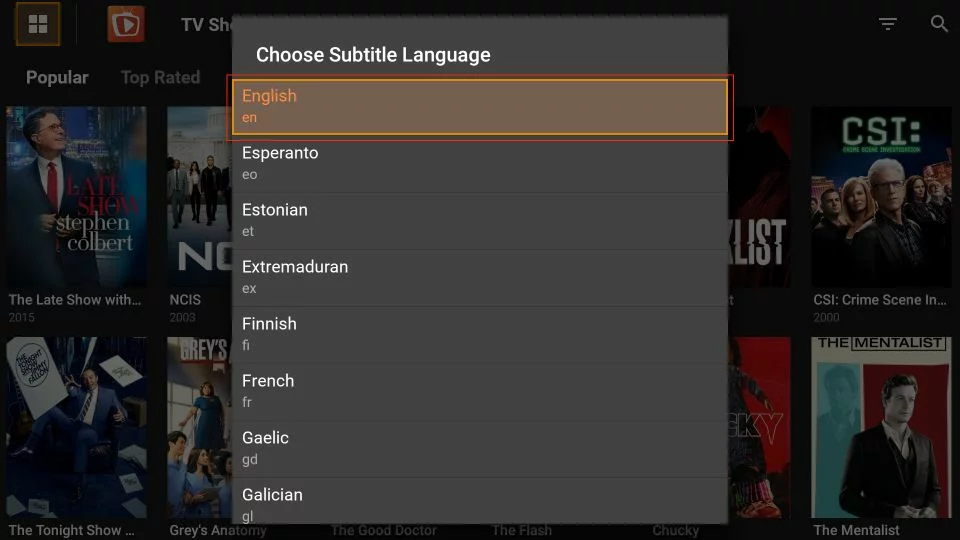 Select your preferred subtitle language