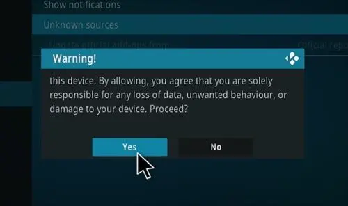 kodi Confirm with YES