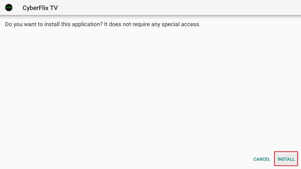 Click Install to get CyberFlix On firestick