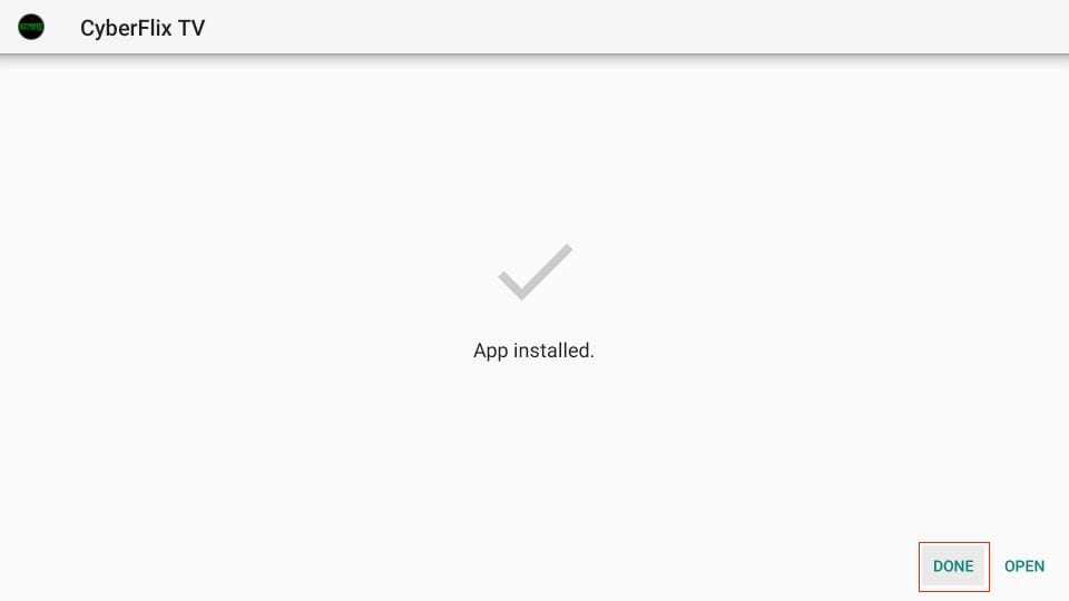 click Open to launch CyberFlix On firestick
