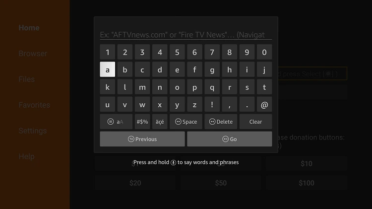 Use the keyboard to type Virgin TV Go 