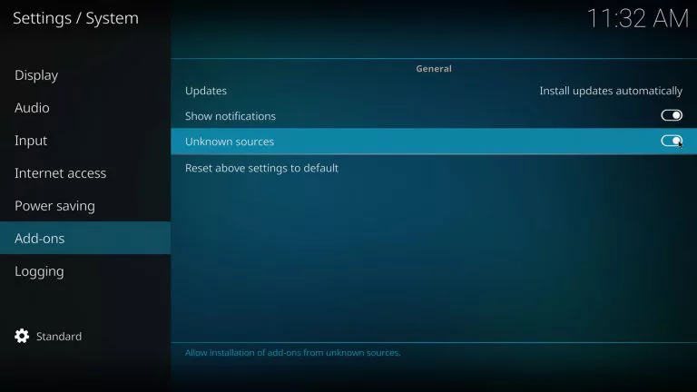 kodi enable Unknown sources