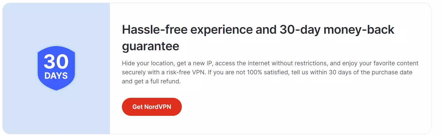 NordVPN 30 Day guarantee