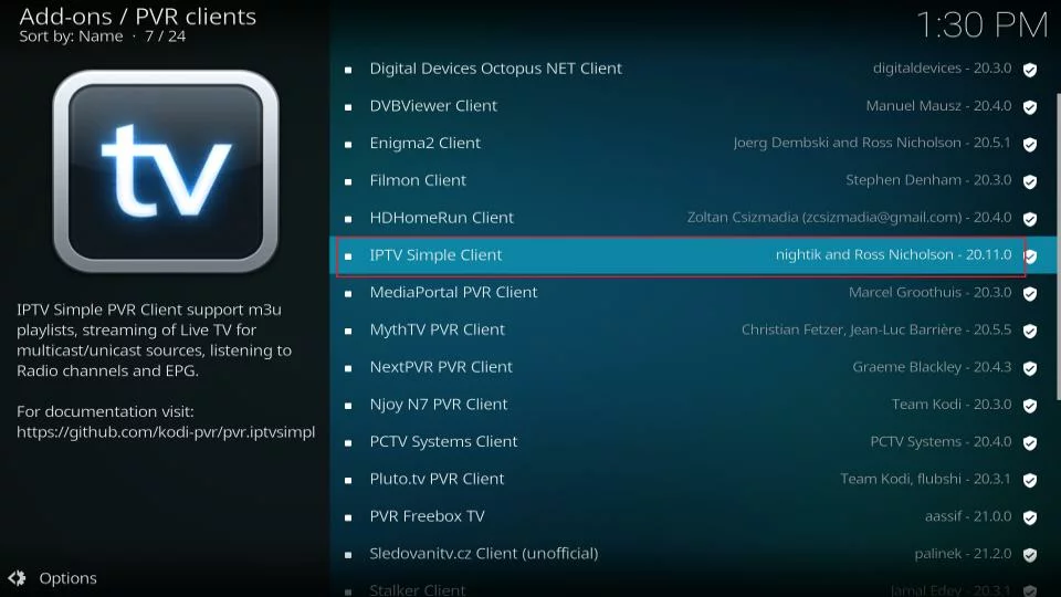 Kodi  PVR IPTV Simple Client