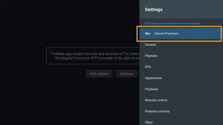 Choose Unlock Premium in TiviMate