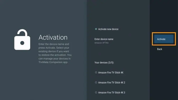 Type in a device name and click Activate